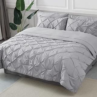 Bedsure Queen Comforter Set - Bed in A Bag 8 Pieces  Pinch Pleat Grey Bedding Co