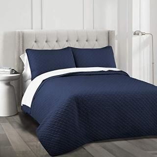 Lush Decor Navy Ava Diamond Oversized Cotton 3 Piece Quilt Set King
