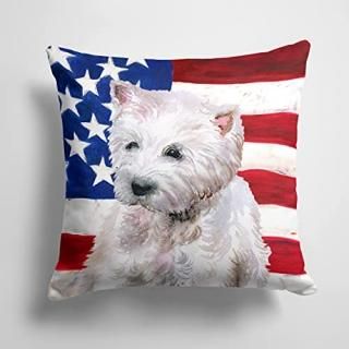Caroline's Treasures BB9701PW1414 Westie Patriotic Fabric Decorative Pillow 14Hx