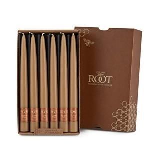 Root Unscented 9-Inch Hand Dipped Taper Candles Raw Beeswax Color 12-Count Box b