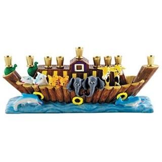 Noah's Ark Hand painted Hanukkah Menorah Chanukiah by Jessica Sporn