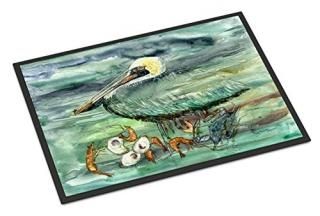 Caroline's Treasures 8978JMAT Watery Pelican Shrimp Crab and Oysters Indoor or O