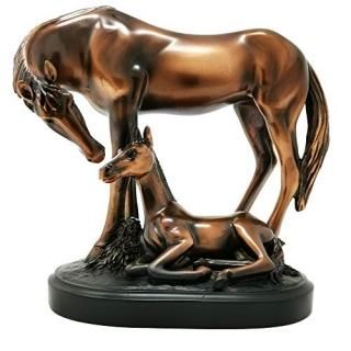Bronze Equestrian Mom & Baby Foal Horse Sculpture Statue Figurine 6w X 7h by Tre