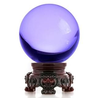 Amlong Crystal 3 inch 80mm Purple Crystal Ball with Redwood Lion Resin Stand