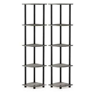 Furinno Turn-N-Tube 5 Tier Corner Display Rack 2 Pack French Oak Grey/Black 141