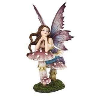 5.25 Inch Fairyland Pink Fairy Leaning on Mushroom Statue Figurine