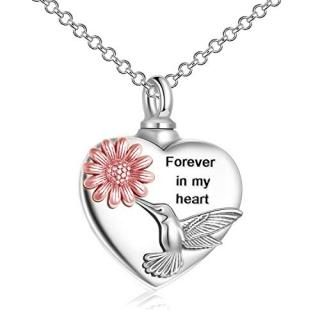 YFN Heart Urn Necklaces for Ashes Sterling Silver Hummingbird Sunflower/Butterfl