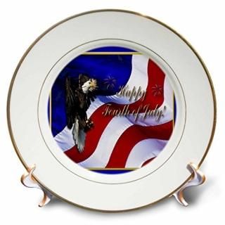 Fourth of July Bald Eagle with American Flag - 20cm Porcelain Plate