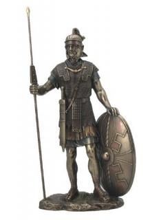 Roman Warrior With Spear And Shield Statue Sculpture