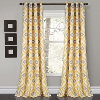 Diamond Ikat Room Darkening Window Curtain Yellow/Gray Set 52x84