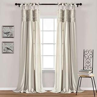 Lush Decor Neutral Lydia Curtains Ruffle Window Panel Set for Living Dining Bedr