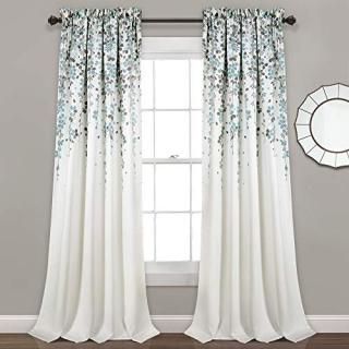 Lush Decor Blue and Gray Weeping Flowers Room Darkening Window Panel Curtain Set