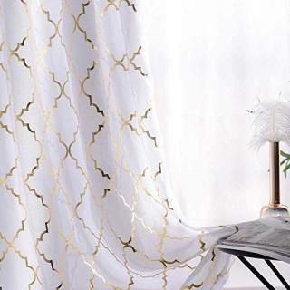 YJ YANJUN Sheer Curtains 96 inches Long -White Rod Pocket Voile Drapes with Moro