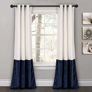 Prima Velvet Color Block Room Darkening Window Curtain White/Navy Set 38X84