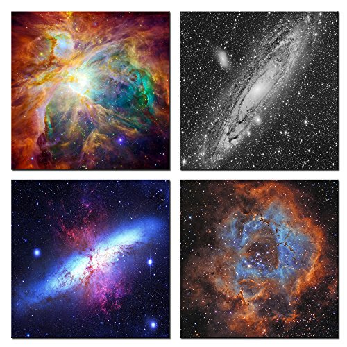 海チャーム??4パネルスペース宇宙と星雲壁絵画アートワークGiclee抽象
