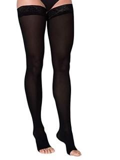 Sigvaris Soft Opaque 842NMLO99 20-30 mmHg Womens Open Toe Thigh Black Medium-Lon