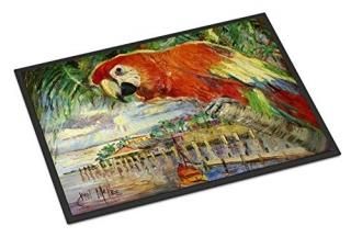 Caroline's Treasures Red Parrot at Lulu's Indoor or Outdoor Mat 24 x 36 Multicol