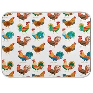 Oarencol Funny Roosters Dish Drying Mat Chickens Farm Cock Animal Large Kitchen 