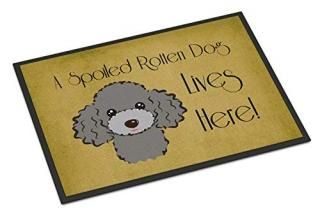 Caroline's Treasures BB1507MAT Silver Gray Poodle Spoiled Dog Lives Here Indoor 