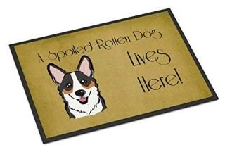 Caroline's Treasures BB1503MAT Tricolor Corgi Spoiled Dog Lives Here Indoor or O