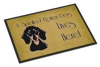 Caroline's Treasures BB1463JMAT Smooth Black and Tan Dachshund Spoiled Dog Lives