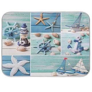 Tarity Ocean Theme Collage Dish Drying Mat for Kitchen Counter Absorbent Heat Re