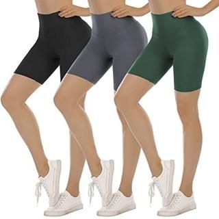 ATHVOTAR 3 Pack Biker Shorts for Women 8 High Waist Yoga Spandex Tummy Control 