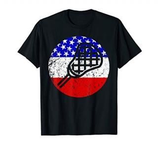Lacrosse Stick Retro Style Sports American Flag T-Shirt