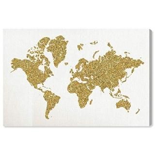 The Oliver Gal Artist Co. Maps Wall Art Canvas Prints 'World in Glitter Ivory' H