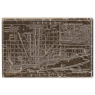 The Oliver Gal Artist Co. Wall Art Canvas Prints 'Chicago Railroad Map Leather' 