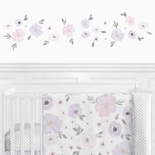 Sweet JoJo Designs Purple and Grey Watercolor Floral Peel and Stick Wall Decal S