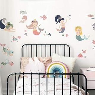 RoomMates Sweet Pastel Mermaids Peel and Stick Wall Decals  Girls Room Decor
