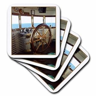 set-of-4-Soft - 3dRose cst_46602_1 Ships Wheel in Wheelhouse Soft Coasters Set o