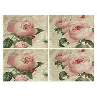 Rose Flower Table Mats Set of 4 Vintage Shabby Chic Peach Pink Rose Floral Place