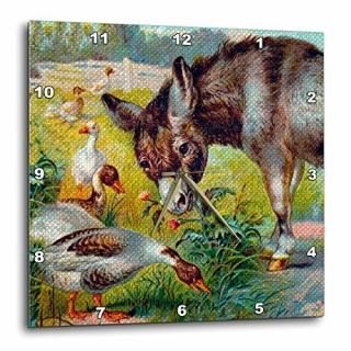 3dRose DPP_12391_1 Wall Clock Donkey and Geese Vintage Digital Art 10 by 10-Inch