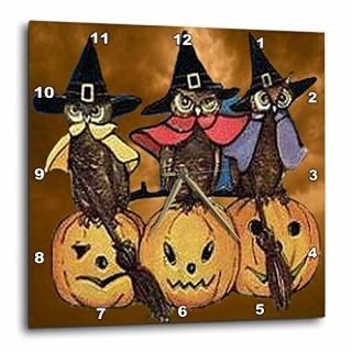 3dRose LLC Vintage Owls on Jack O Lanterns Wall Clock 10 by 10-Inch