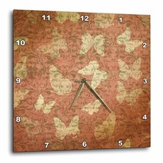 3dRose DPP_99402_2 Vintage Pink and Cream Butterflies-Wall Clock 13 by 13-Inch