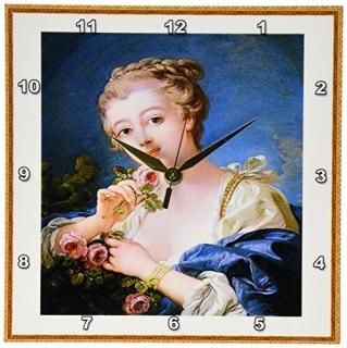 3dRose DPP_62260_1 French Vintage Painting Girl with Roses Wall Clock 10 by 10-I