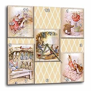 3dRose DPP_79405_2 Peter Rabbit Vintage Collage Art Stories Wall Clock 13 by 13-