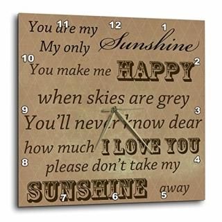 3dRose DPP_79152_2 You are My Sunshine in Brown Word Art Vintage Song Wall Clock