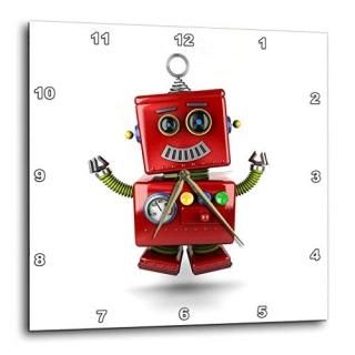 3dRose DPP_158015_1 Happy Vintage Toy Robot Jumping of Joy Cute Funny Wall Clock