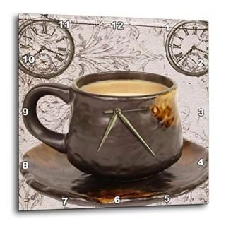 3dRose DPP_110231_1 Coffee Time Vintage Stop Watches Art Wall Clock 10 by 10