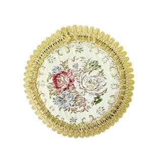 Wrapables Round Vintage Floral Placemat with Gold Embroidery 18cm Romantic Pink 