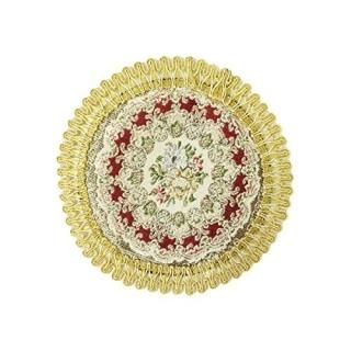 Wrapables Round Vintage Floral Placemat with Gold Embroidery 18cm Regal Red Set 