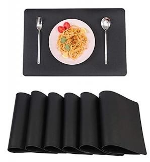 Leather Washable PlacematsBlack Thick Faux Leather Heat Resistant Rectangle Tabl