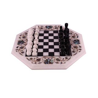 Queenza 12Diagonal Octagonal Handmade Marble Unique Chess Board Game - Chess Set