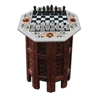 Queenza 13Diagonal Great Indian Art White Marble Chess Board Cum Table Top for I