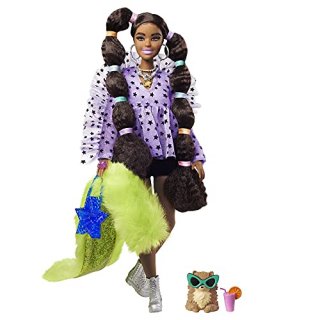 Barbie Extra Doll #7 in Top Shorts & Furry Shrug with Pet Pomeranian Long Pigtai