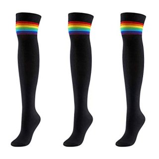 Ayliss Women Rainbow Striped Over Knee Tube Socks Thigh High Boot Long Stocking 