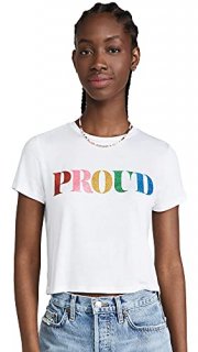 Beach Riot Women's Proud T-Shirt Rainbow White Graphic Large